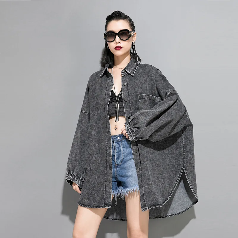 LANMREM одноцветная с отворотом длинным рукавом нестандартная плюс для женщин