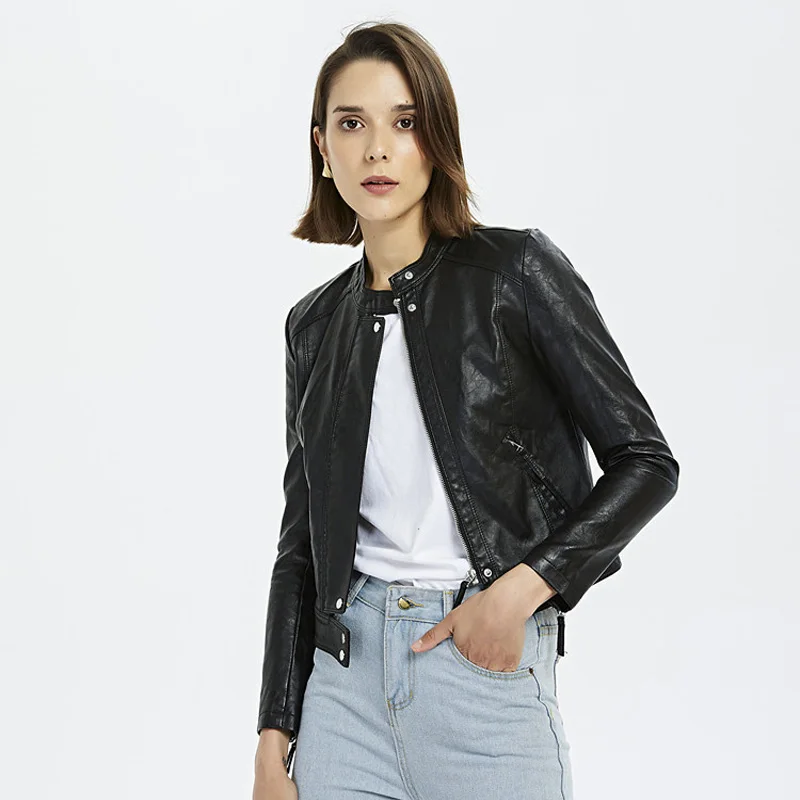 

2020 Autumn Pu Faux Soft Leather Jacket Women Motorcycle Zipper Jacket Coat Female Slim Biker Coats Basic Streetwear Short Loose
