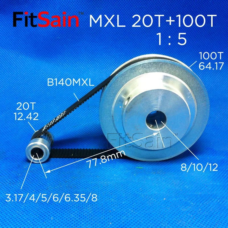 Синхронный шкив шагового двигателя FitSain MXL 20T + 100T 1:5 ширина 10 мм|Шкивы| |