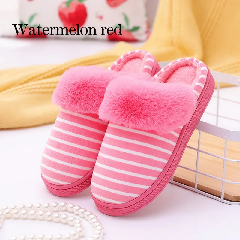 watermelon red WENYUJH/женские домашние тапочки; Сезон Зима; коллекция года; женские плюшевые Вьетнамки с буквенным принтом для взрослых; домашняя обувь; домашние тапочки из хлопка - Цвет: watermelon red