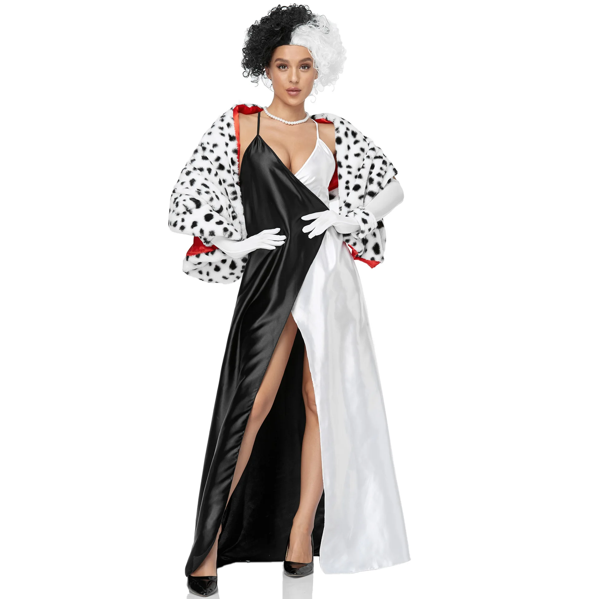 

Костюм для косплея Cruella далматинский из двух предметов, костюм на Хэллоуин «Евангелион», женское пикантное длинное платье, одежда для коспл...