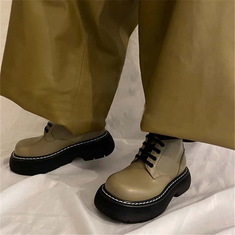 

Женские ботильоны, Модные дышащие ботинки мартинсы на шнуровке, женские летние повседневные Зеленые ботинки на толстой подошве, женская об...