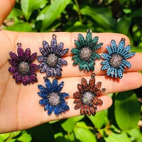 5pcs flower charm for women bracelet making colorful dainty pretty pendant necklace design cubic zirconia jewelry accessory bulk