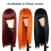 long straight wine red black orange wig with bangs synthetic hair wigs bang with wig for women heat resistant wigs