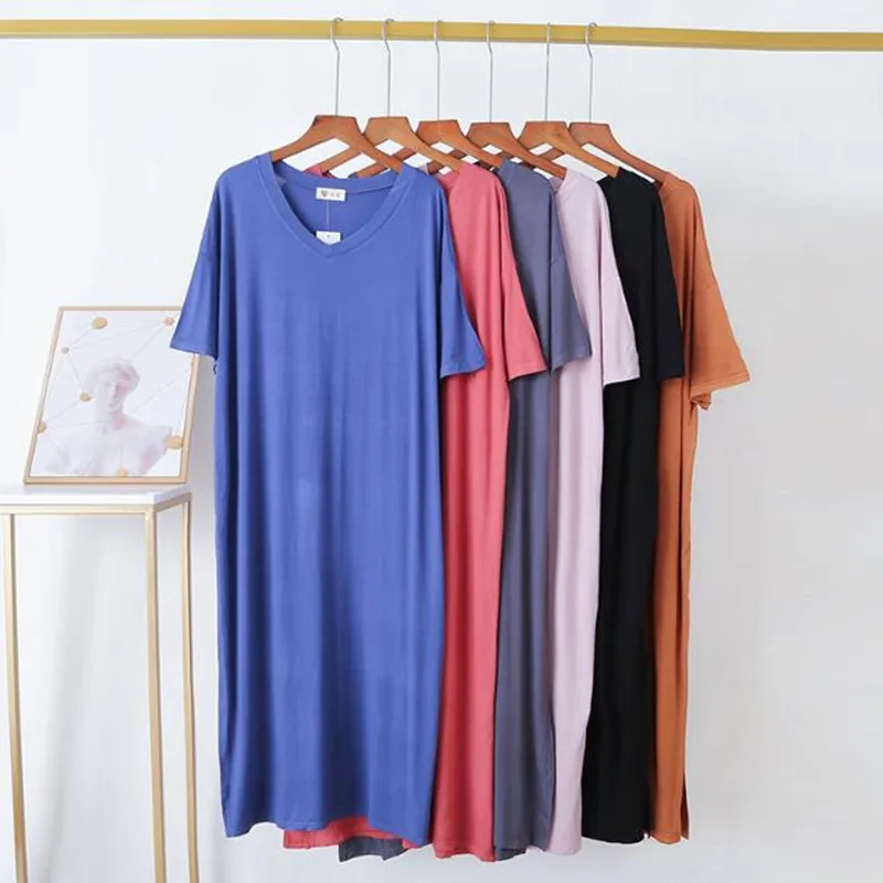 

Женская длинная ночная рубашка, свободная хлопковая ночная рубашка из модала, удобная ночная рубашка для весны и лета