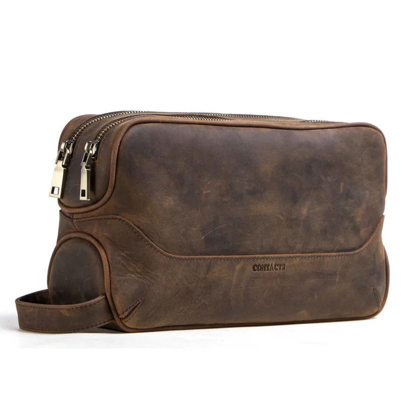 

crazy horse genuine leather men wash bag casual travel cosmetic case vintage cow leather makeup bag handbag toiletry bag 2020