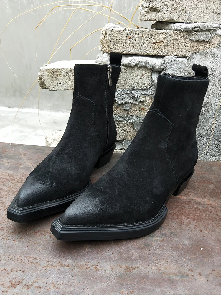 Женские замшевые ботинки-челси с острым носком и квадратным | Обувь