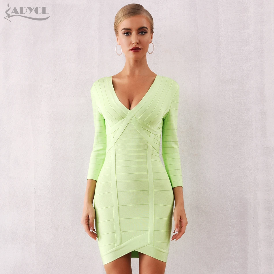 Женское облегающее платье Adyce клубное мини с длинным рукавом зеленое вечернее в