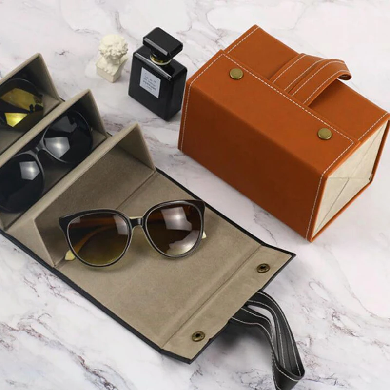 

Glasses Case Cover PU Leather 4/5/6 Pairs Of Sunglasses Holder Box Eyeglasses Solid Storage Box Magnet Switch PU Pouch