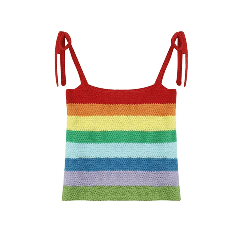 Женский трикотажный топ в радужную полоску повседневный облегающий Топ без