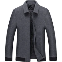 fashion mens wool blend jacket lapel windproof pea coat slim zipper woolen trench coat male business casual peacoat windbreaker