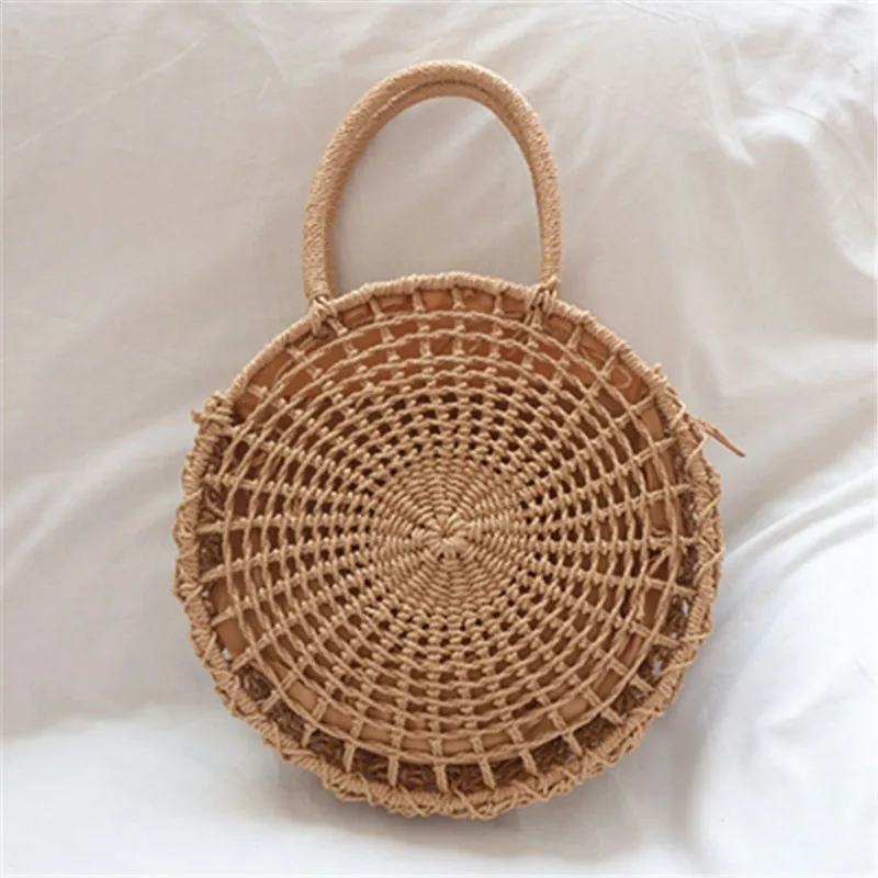 

REREKAXI Round Weave Women's Handbag Net Bag Bohemia Handmade Straw Bags Summer Beach Bags Female Hollow Rattan Shopping Tote