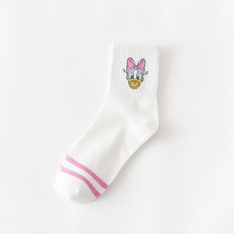 pink Duck Новые модные милые женские Мультяшные носки с Микки Маусом, спортивные носки, женские забавные весенние и осенние носки, Хлопковые женские полосатые носки - Цвет: pink Duck