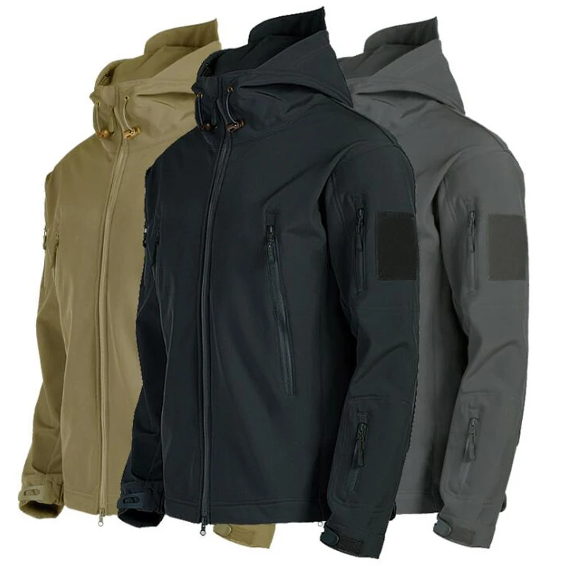 

Куртка мужская тактическая с капюшоном, флисовая ветрозащитная и водонепроницаемая куртка-бомбер в стиле милитари, армейская одежда