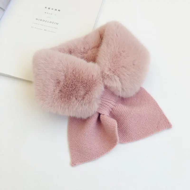 Faux Fur Kids Scarf Super Soft Warm Children Scarfs for Girls Knitted Bow Princess Christams Autumn Winter Kids Scarves 3-6Y