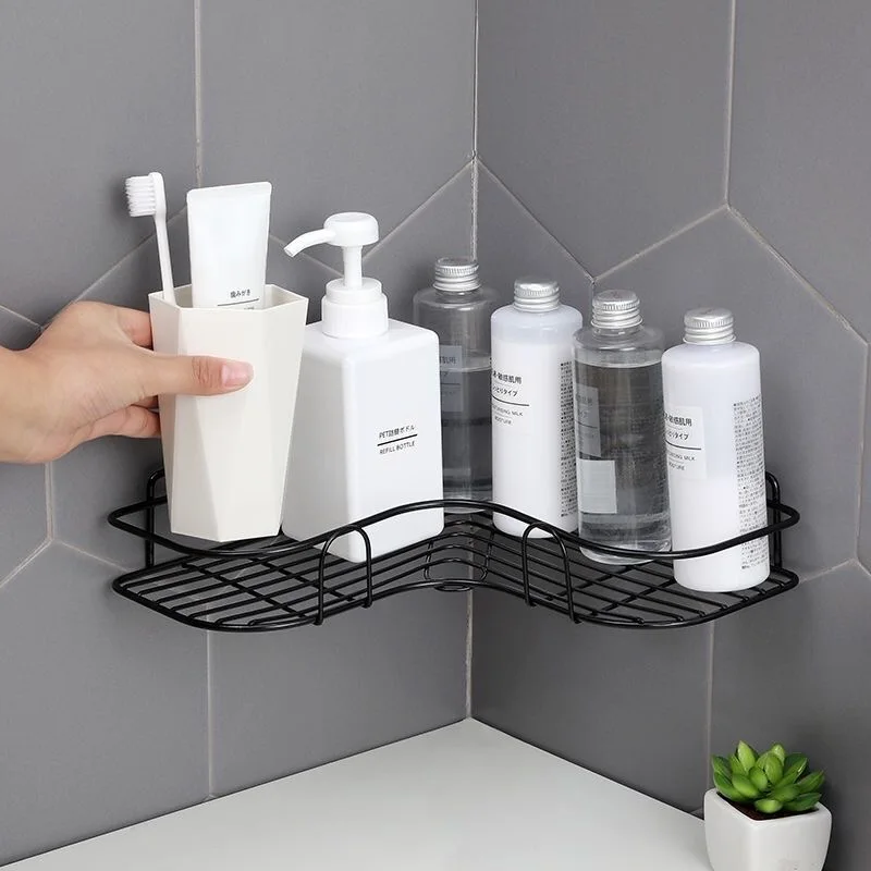 Bathroom kitchen Punch Corner Frame Shower Shelf Wrought Iron Shampoo Storage Rack Holder with Suction Cup bathroom accessories | Дом и сад