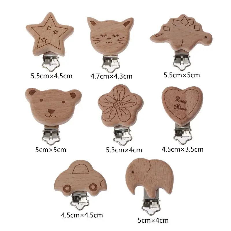 

8 Style Lovely Wooden Pacifier Chain Natural Beech Wood Baby Pacifier Clips DIY Dummy Clips Accessory