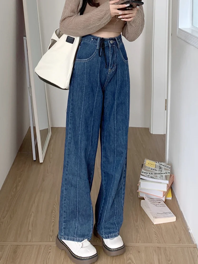 

High Waist Jeans Women's Straight Tube Loose Wide Leg Pants 2021 New Design Sense High Street Style Pants