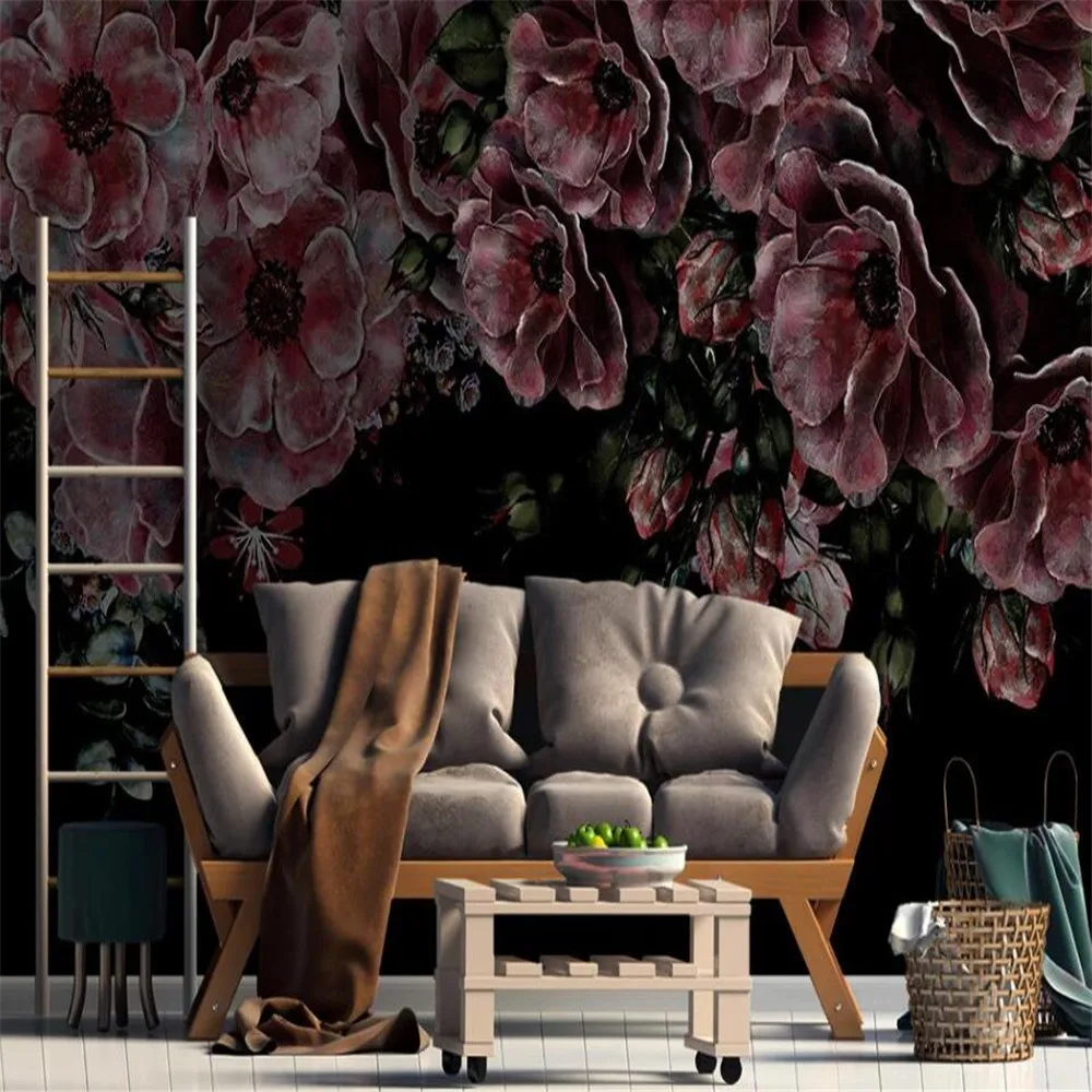 

Milofi custom 3D wallpaper mural Nordic simple peony flower black living room bedroom background wall decoration painting wallpa
