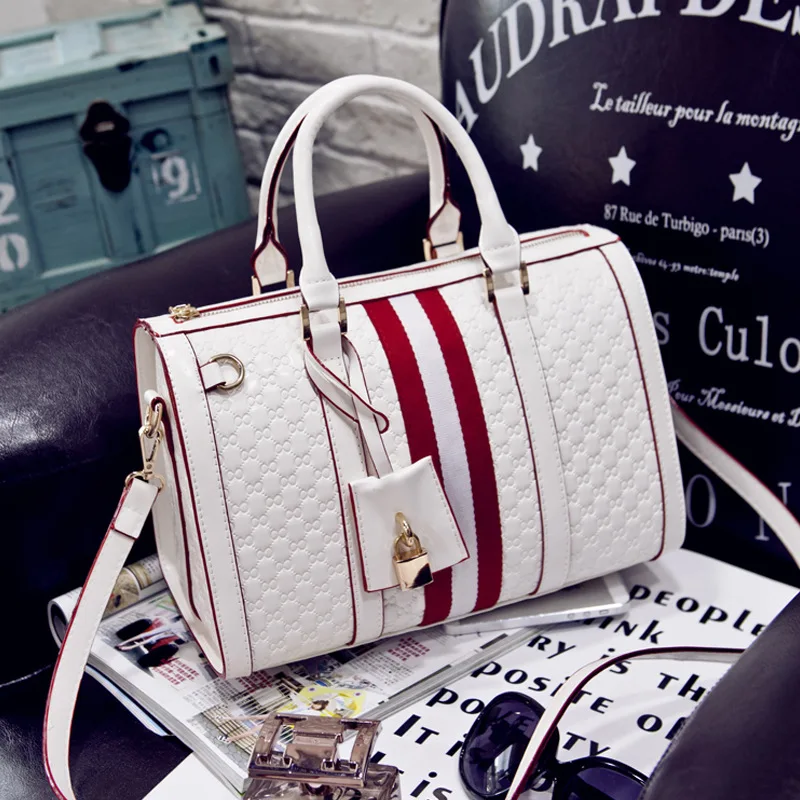 

Luxury Brand Handbags European and American Simple Handbag Stripe Boston Pillow Bag Shoulder Women's Bag Versatile Cross Bag