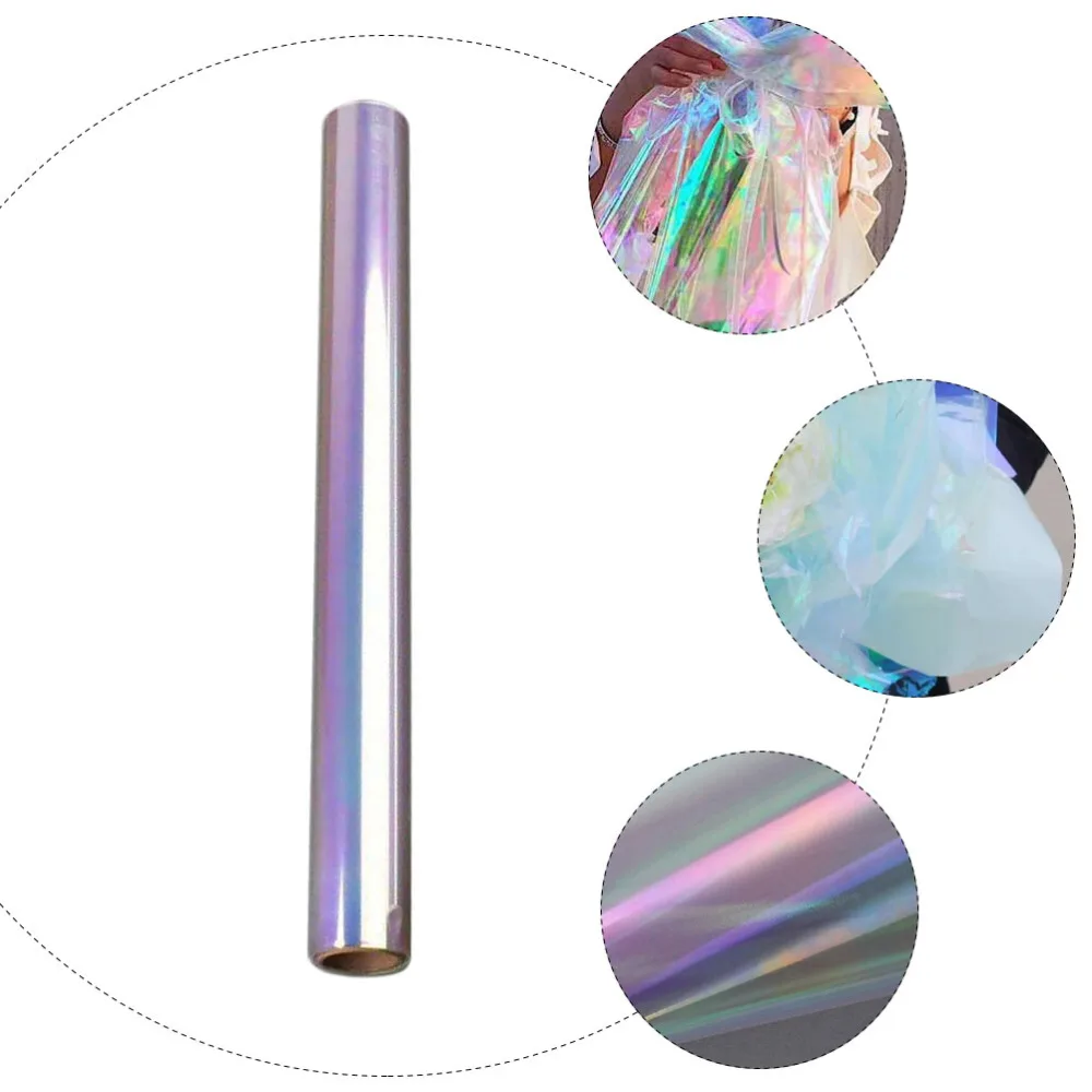 Rollo de envoltura de celof&aacute;n, l&aacute;mina de pel&iacute;cula iridiscente, suministros de envoltura para manualidades DIY-5