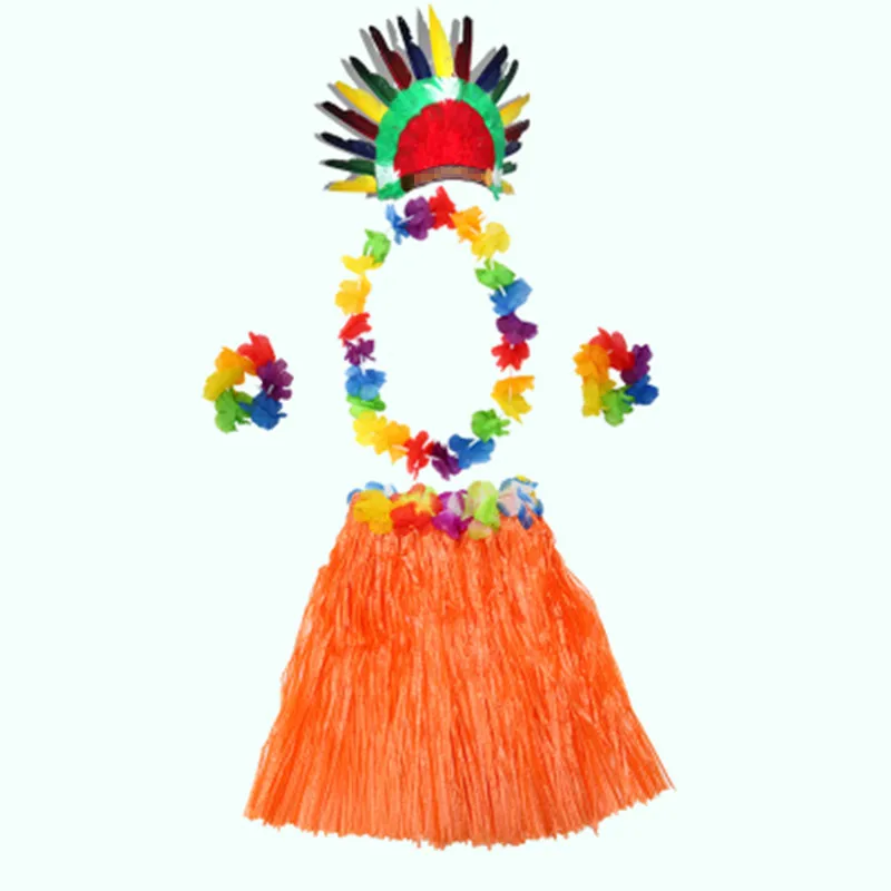 Hawaiian Lei Hula Garland Wreath Necklace Wristband Grass Skirt Hat Set Women Girls Theme Party Dress Decor Christmas | Тематическая