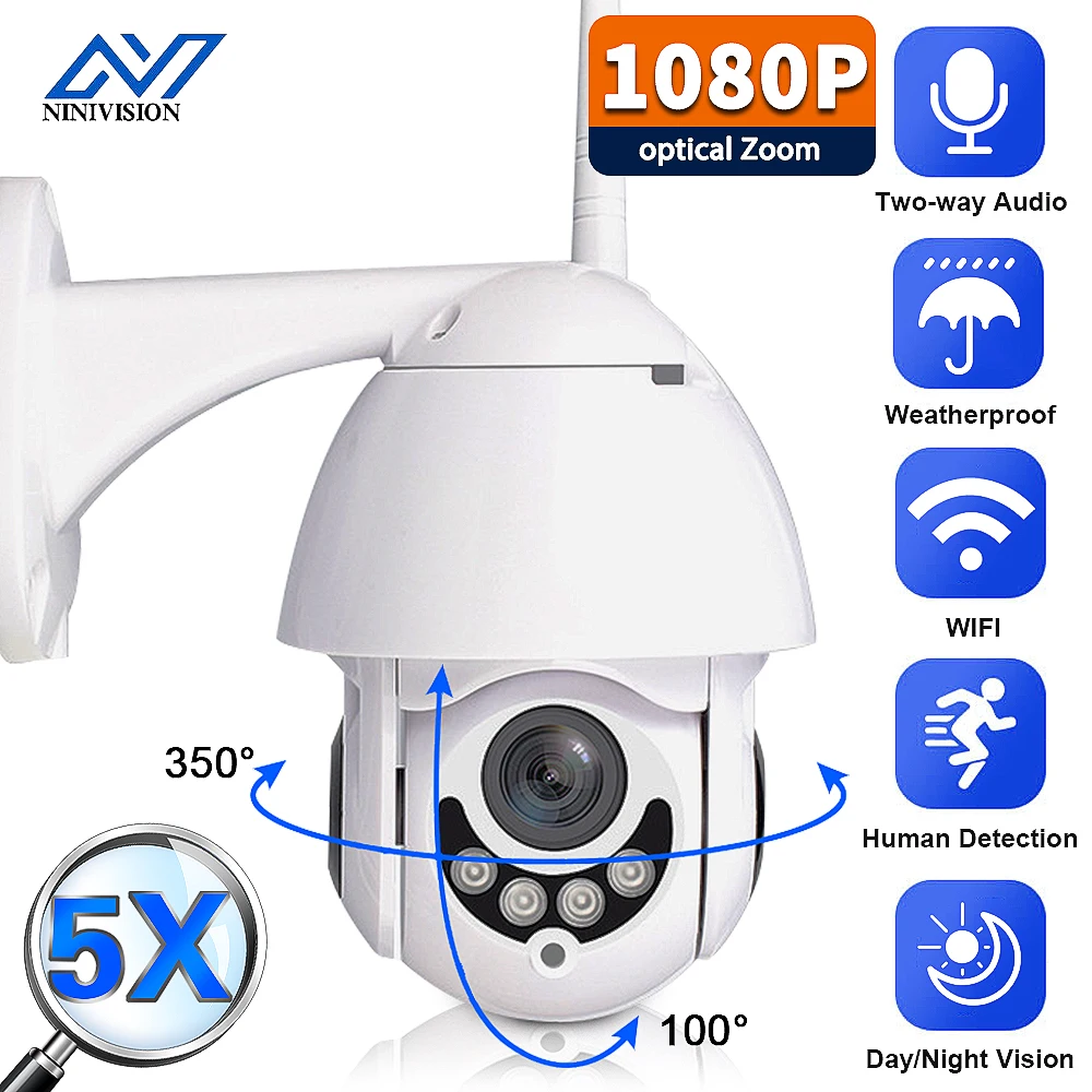 

1080P 2MP PTZ Wifi IP Camera AI Motion detection 5X Zoom Security Camera Outdoor IP66 Day/Night Wireless CCTV Video Surveillance
