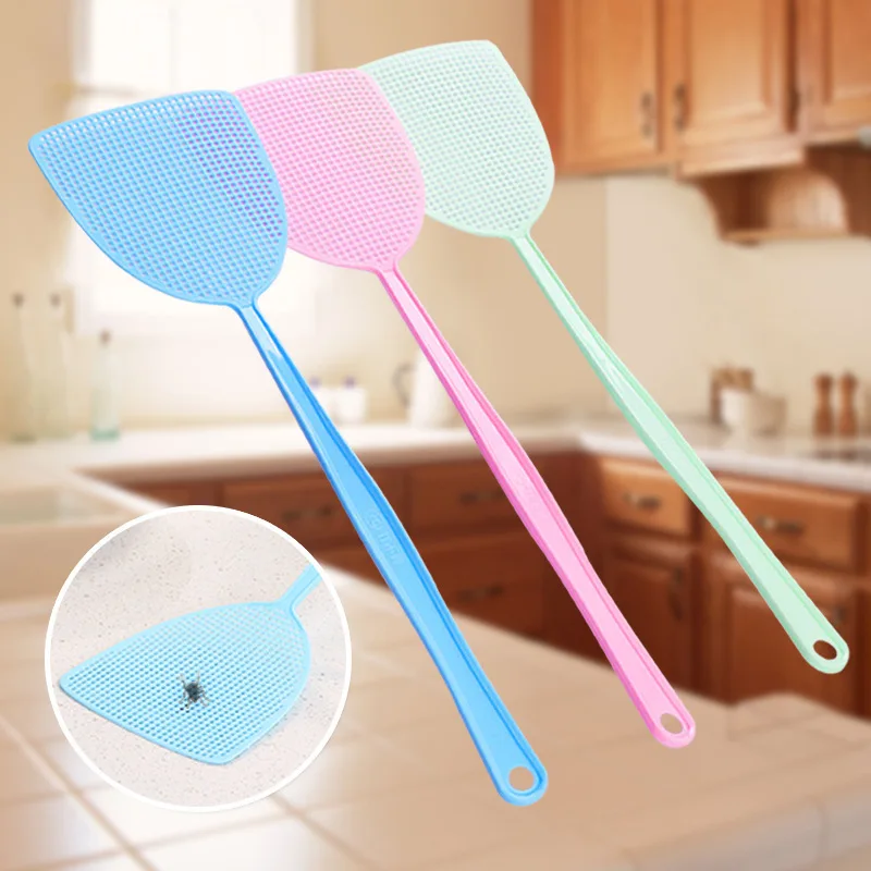 

3pcs Fly Swatter Pest Control Manual Plastic Durable Long Handle solid color home Fly Swatter Mosquito repellent tool
