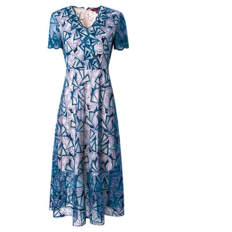 

2020 New Women Embroidered Fashion V-neck Party Dress Plus Size Ladies Sexy Elegant Summer Mesh Flowers Retro Dresses Long Dress