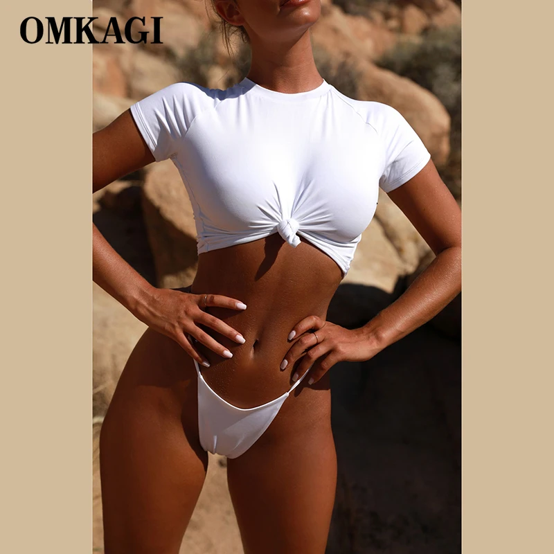 OMKAGI Bikin Бразильское бикини с длинным рукавом высоким вырезом растительный