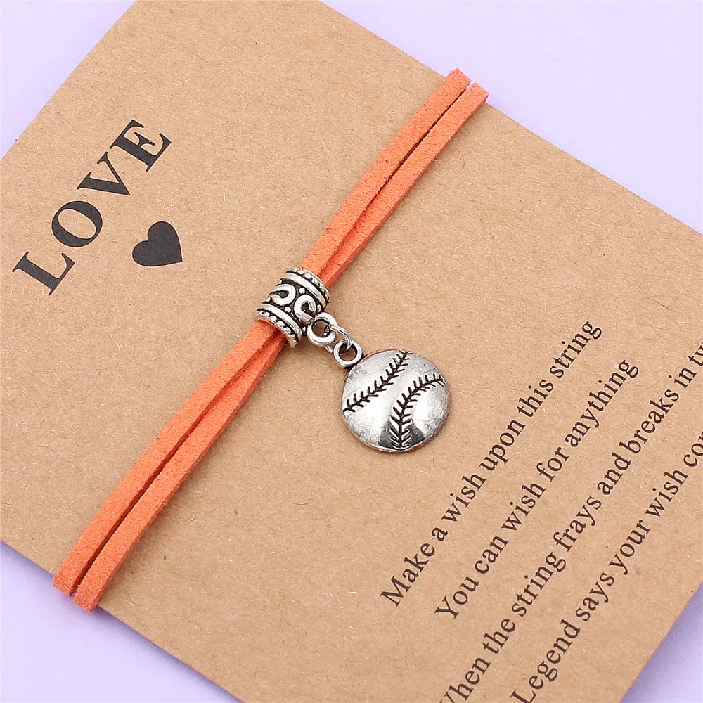 Модные серебряные цветные бейсбольные шармы с надписью Wish Love Card | Цепочки и браслеты -4000346001566