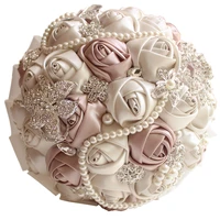 gorgeous beaded crystal wedding bouquet ivory rose bridesmaid flowers artificial sapphire pearl bridal bouquets