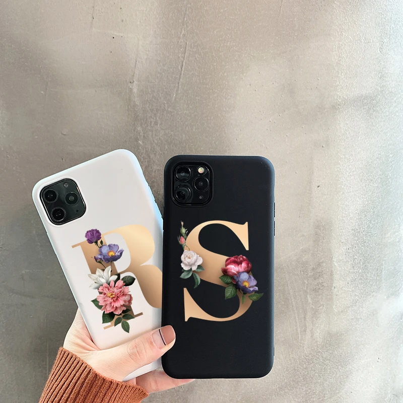 Чехол для телефона из ТПУ с буквами алфавита и цветами iPhone XR XS 12pro MAX 6s 7 8 plus SE 11PRO
