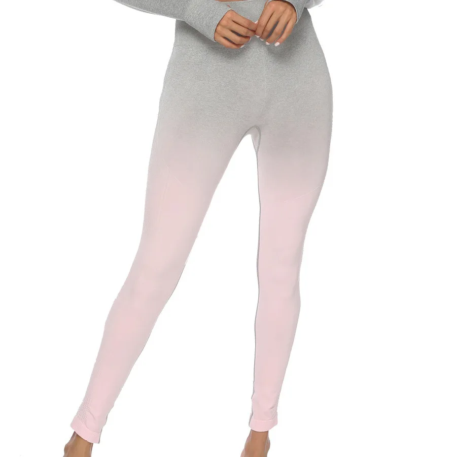 Новые эластичные бесшовные градиентные брюки с высокой талией спортивные