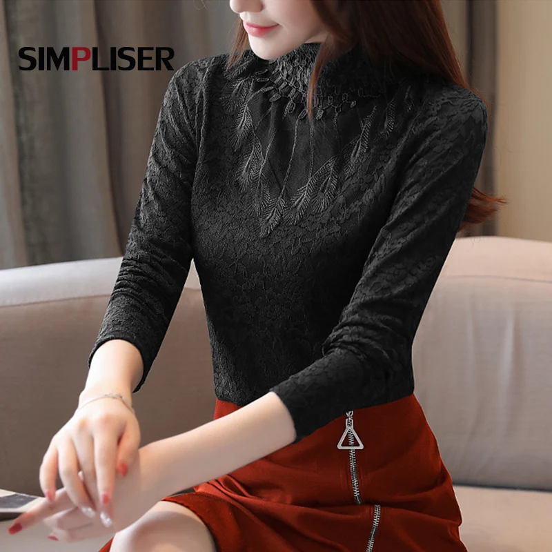 Plus size tops fashion woman blouses 2020 white lace blouse shirt long sleeve women shirts blusas femininas Warm Fleece Thicken | Женская