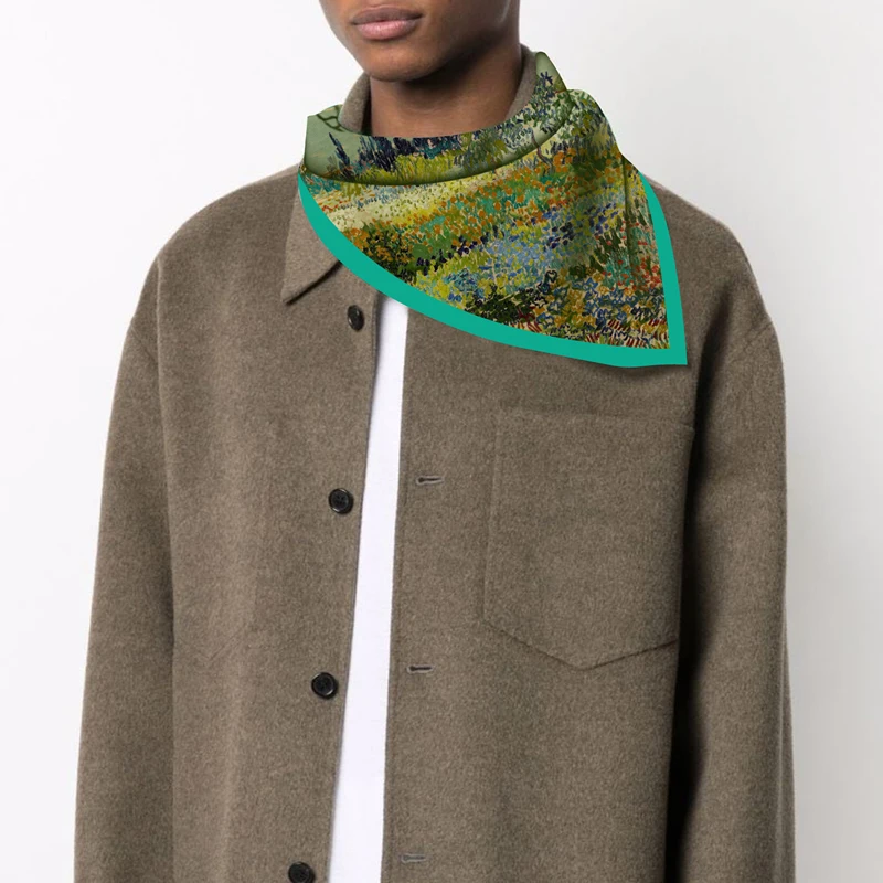 

Осенне-весенний шелковый шарф маленький шарф для волос для женщин Цветочный садовый квадратный хиджаб шарф 53*53 см женские шарфы повязка на ...