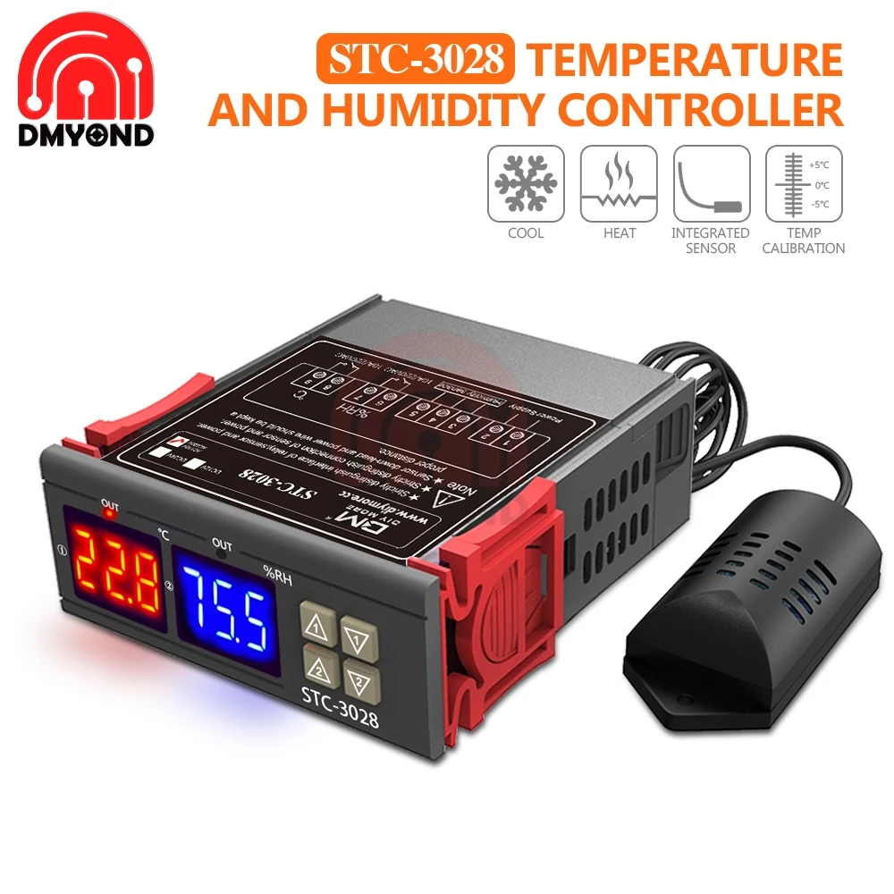 

STC-3028 Thermostat Humidistat 110V 220V 12V 24V LED Dual Display Digital Temperature Humidity Controller for Indoor Incubator