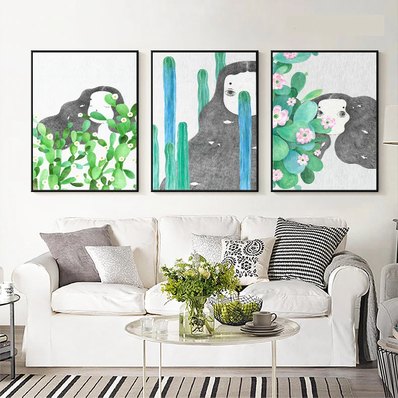 Постеры и принты в скандинавском стиле с кошкой девочкой лисой цветами животными