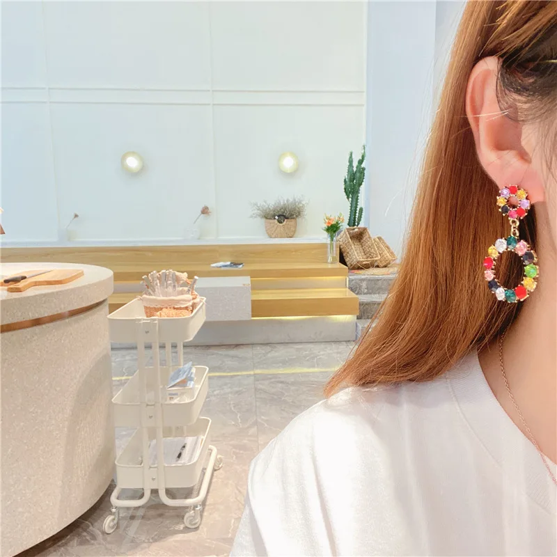 

Colorful Shining Zirconia Geometric Round Earrings For Women Korean Fashion Jewelry Accessories Wholesale S925 Pin High Quality
