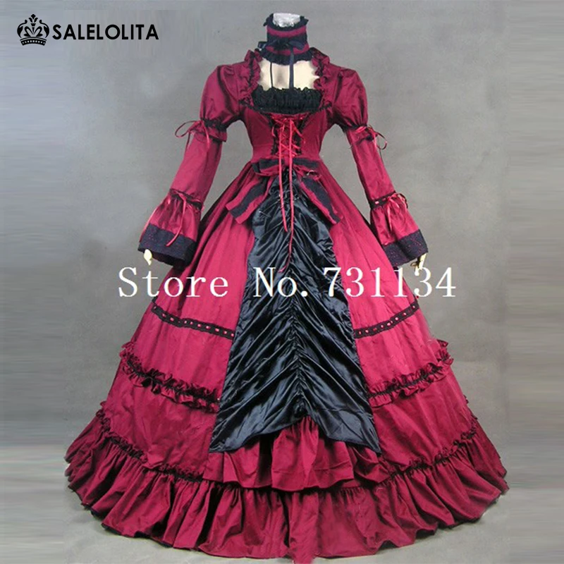 

Hot Sale Winter Red Cotton Renaissance Civil War Gothic Victorian Dress Halloween Party Costume