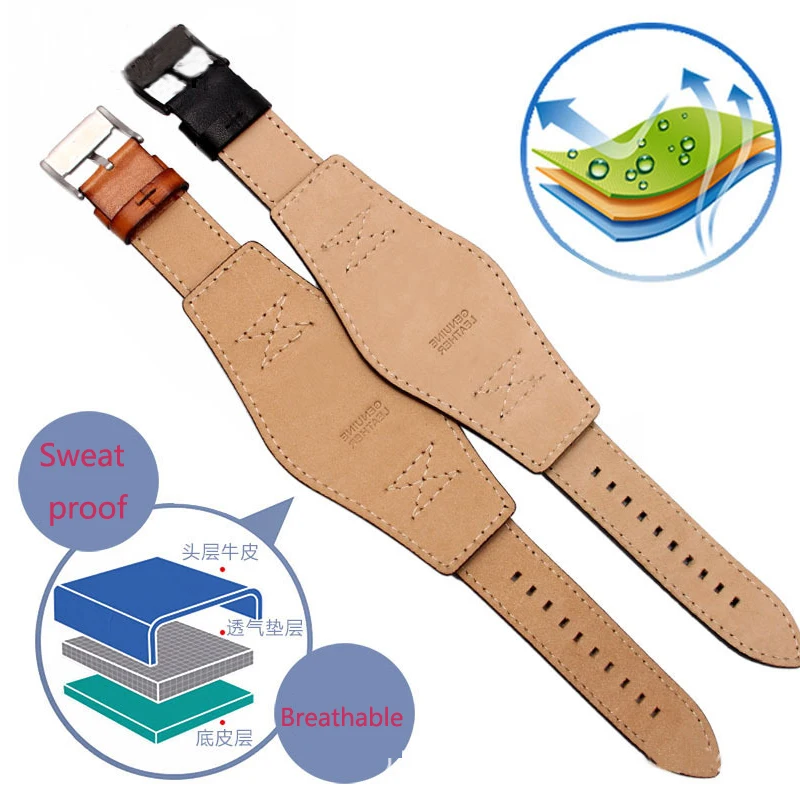 Genuine leather bracelet mans high-grade watchband 22mm 24mm for Fossil watch band with mat handmade leather watch strap enlarge