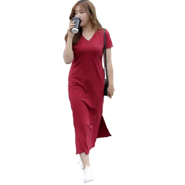 Черное макси-платье-футболка женское летнее пляжное сексуальное облегающее