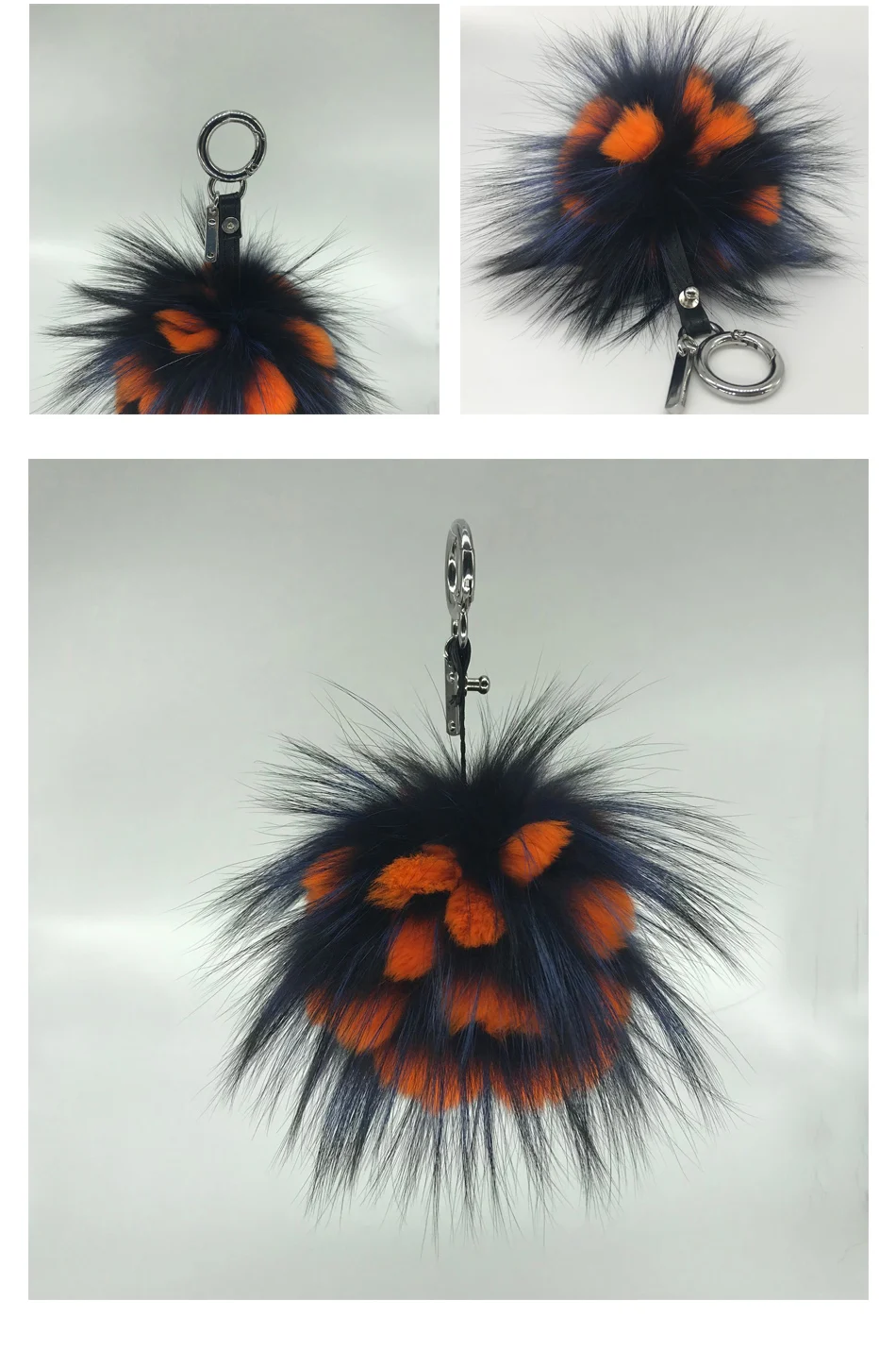 real fur Ananas Keychain Pineapple Strawberry Fruit Fox Fur Pom Poms Women Bag Monster Bag Charm Bugs Pompom Keychain rex rabbit