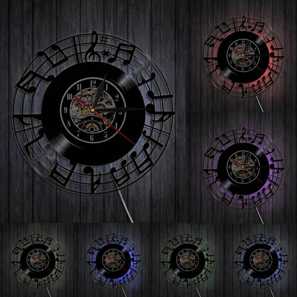 Настенные часы винтажные художественные виниловые со светодиодной подсветкой в