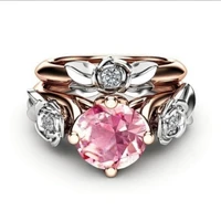 milangirl 2 pcsset ladies pink flower rose gold crystal rhinestone zircon female ring for women wedding engagement jewelry