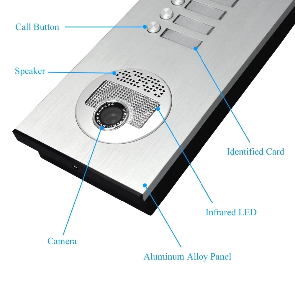 

7'' Color Video Intercom RFID Card Camera Video Doorbell with 2 / 3 / 4 Monitors Video Door Phone 500 user for multi Apartments