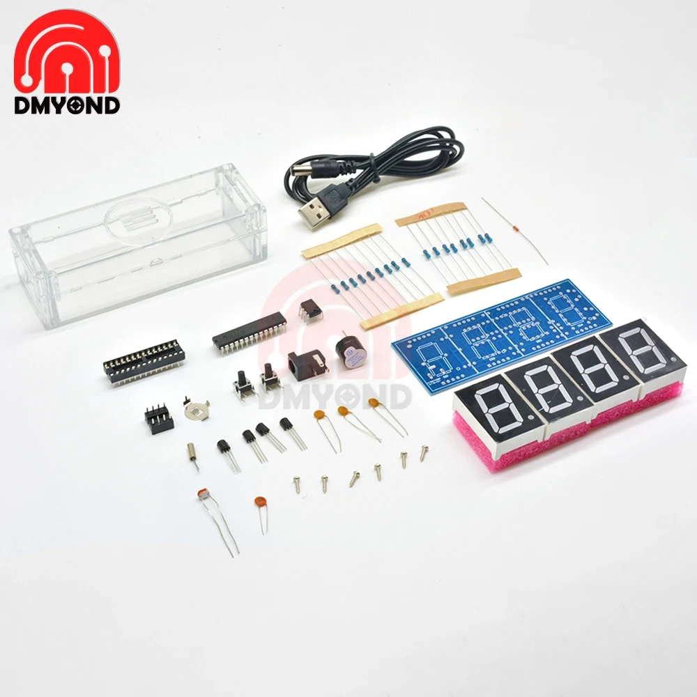4 digit microcontroller control temperature thermometer diy kit module digital clock time light diy led electronic clock kit free global shipping