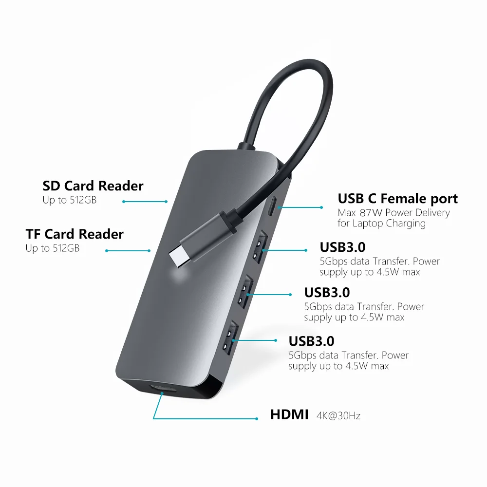 Концентратор USB C HDMI концентратор для ноутбука 7 в 1 с 4K 3 порта usb 0 устройство