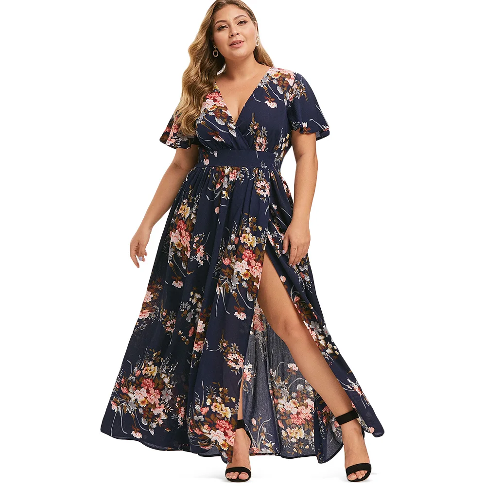Rosegal 5XL винтажное платье большого размера с цветочным принтом женское