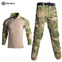 han wild tactical camouflage military uniform clothes suit men army clothes military combat shirt and cargo pants knee pads